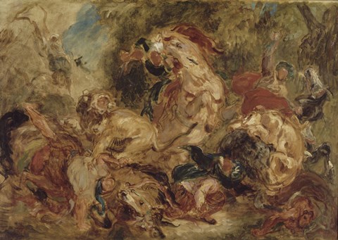 Framed Lion Hunt, c 1854 Print