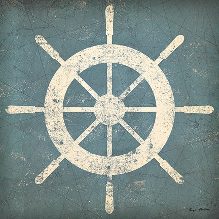 Framed Nautical Shipwheel Blue Print