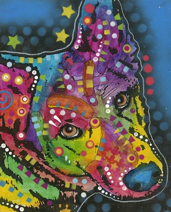 Framed Colorful Dog on Blue Print