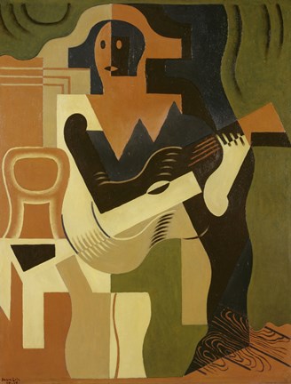 Framed Harlequin with Guitar, 1919 Print