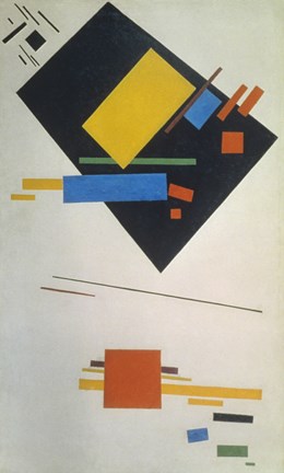 Framed Suprematist painting (with black trapezium and red square), 1915 Print