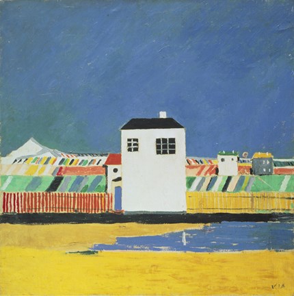 Framed Landscape with White House Print