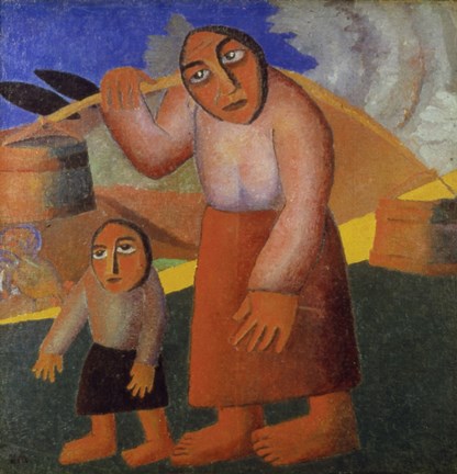 Framed Peasant Woman with Buckets Print