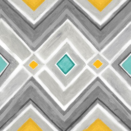 Framed Chevron Tile Black/White I Print