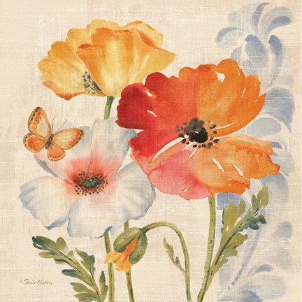 Framed Watercolor Poppies Multi II Print