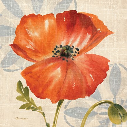 Framed Watercolor Poppies I (Orange) Print