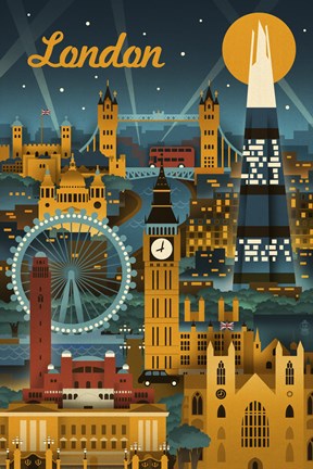Framed London Evening Ferris Wheel Print
