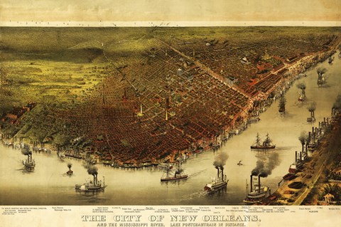 Framed New Orleans &amp; Mississippi River Map Print