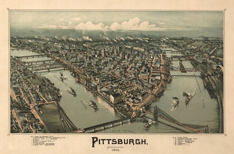 Framed Pittsburgh Map, 1902 Print