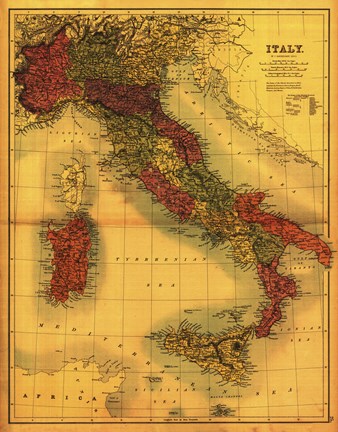 Framed Map of Italy Print