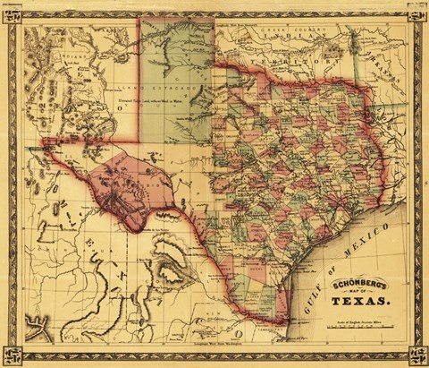 Framed Map of Texas Print