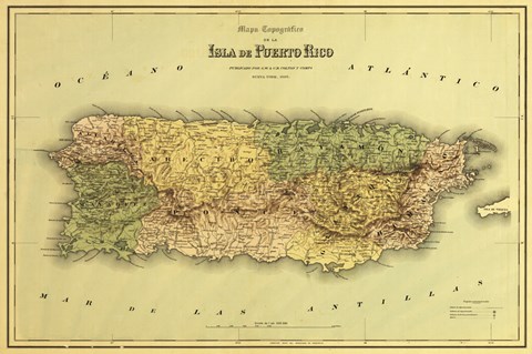Framed Island of Puerto Rico Map Print