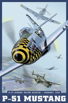 Framed P-51 Mustang Airplane Ad Print