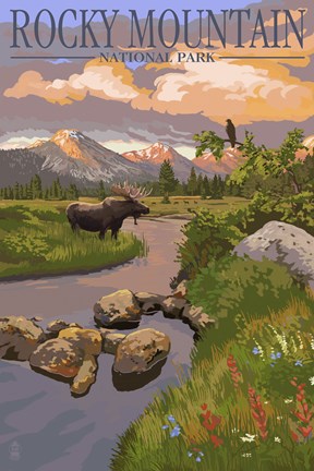 Framed Rocky Mountain Park Moose Print
