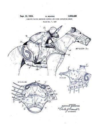 Framed Greyhound Racing and Monkey Jockey, 1933 Print