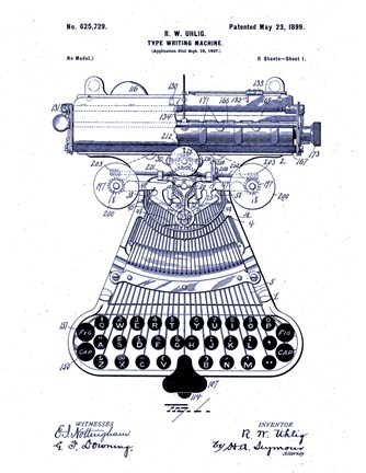 Framed Type Writing Machine, Patented 1899 Print