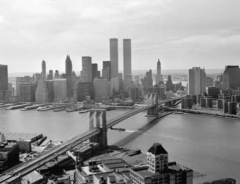 Framed Brooklyn Bridge and World Trade Center, Lower Manhattan Print