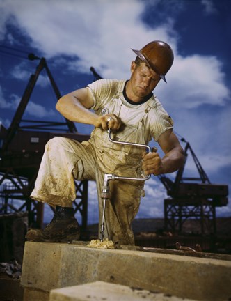 Framed Carpenter at Work on Douglas Dam, Tennessee Print