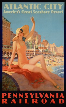 Framed Atlantic City Bathing Pa Line Print