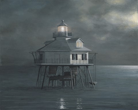 Framed Moonlight At Middle Bay Light Print