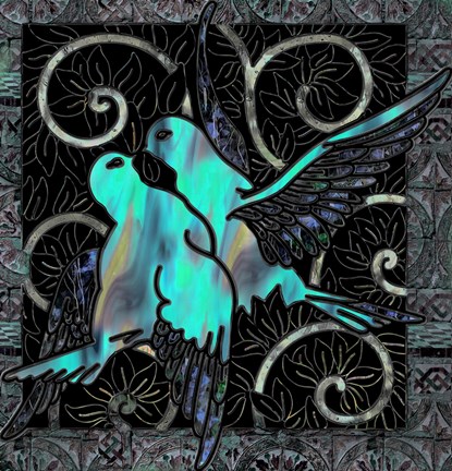 Framed Aqua Lovebirds Print