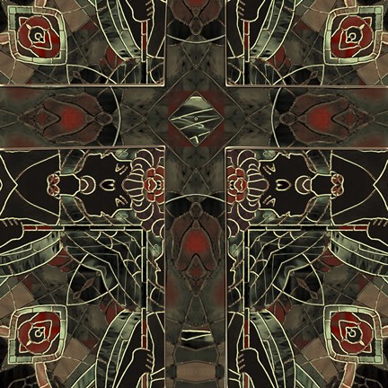 Framed Art Nouveau Stained Glass Crucifix Print