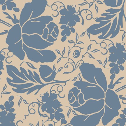 Framed Grapes and Buds Blue and Taupe Print