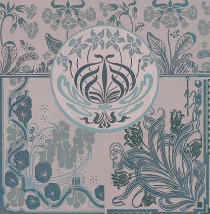 Framed Teal Art Nouveau Print