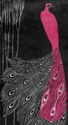 Framed Art Nouveau Pink Peacock Print