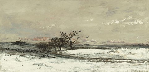 Framed Landscape With Snow And Setting Sun, 1873 Print