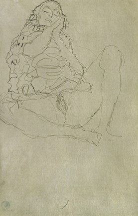 Framed Sitting Half-Nude With Closed Eyes, 1913 Print