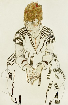 Framed Artist's Sister-in-Law in Striped Dress, Seated, 1917 Print