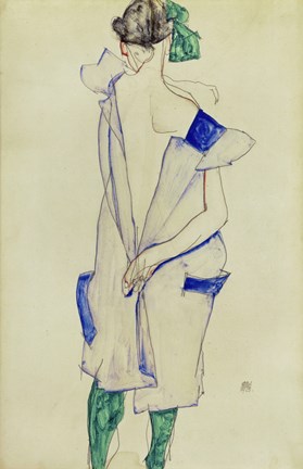 Framed Standing Girl In Blue Dress And Green Stockings, 1913 Print