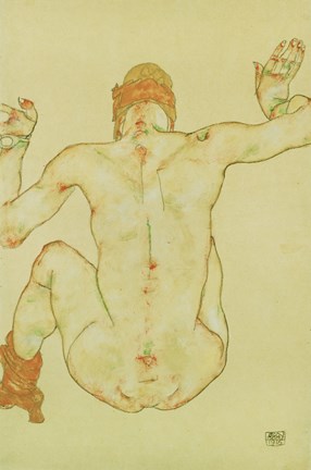 Framed Seated Female Nude, Back View, 1915 Print