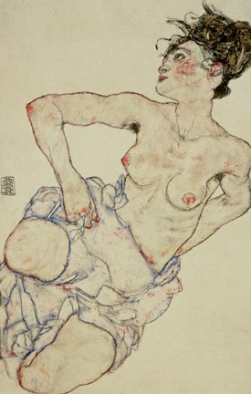 Framed Kneeling Female Semi-Nude, 1917 Print