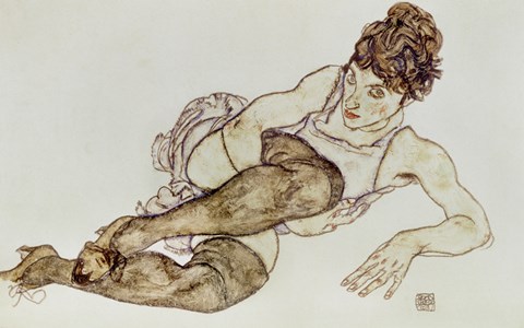 Framed Reclining Woman With Black Stockings, 1917 Print