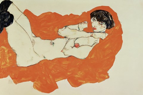 Framed Reclining Female Nude On Red Drape, 1914 Print