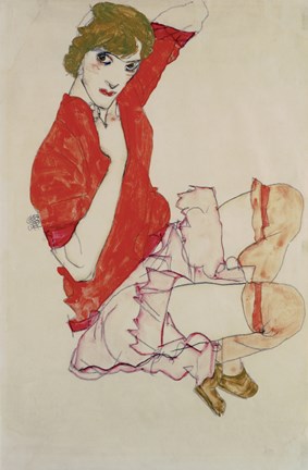 Framed Wally In Red Blouse With Raised Knees, 1913 Print