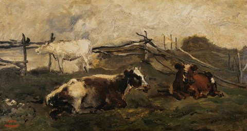 Framed Landscape With Cows Print