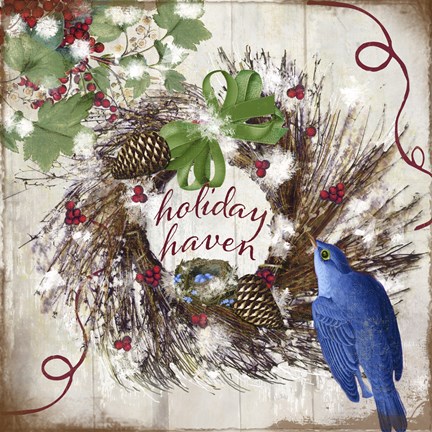 Framed Bluebird Christmas II Print