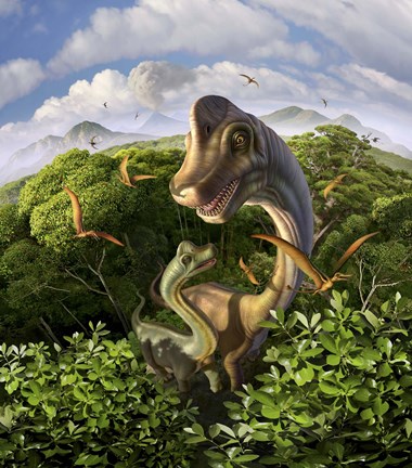 Framed Brachiosaurus with Young Print