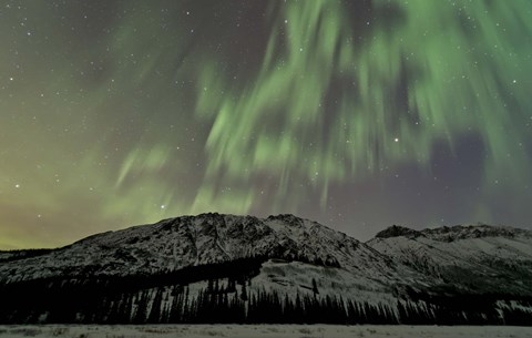 Framed Aurora Borealis over Mountain Print