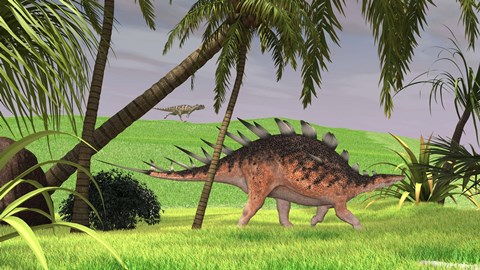 Framed Kentrosaurus Walking in Field Print