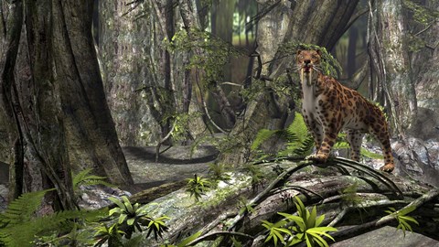 Framed Saber-Toothed Tiger in a Forest Print