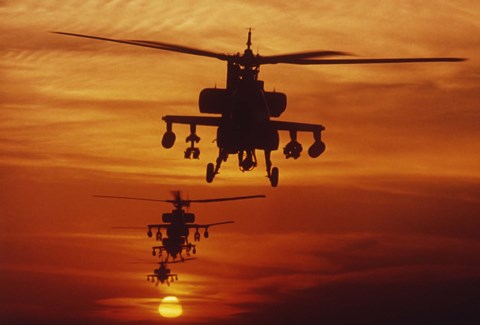 Framed Four AH-64 Apache Helicopters Print