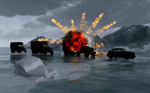 Framed Military Vehicles with a Truck Exploding Print