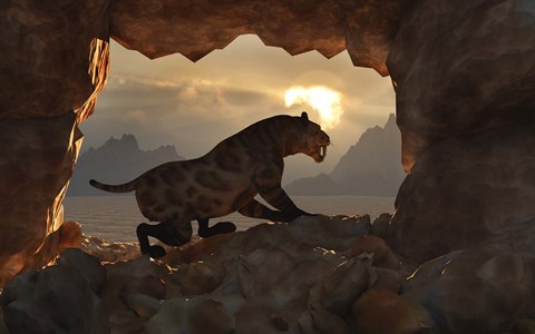 Framed Sabre Tooth Tiger at Home Print