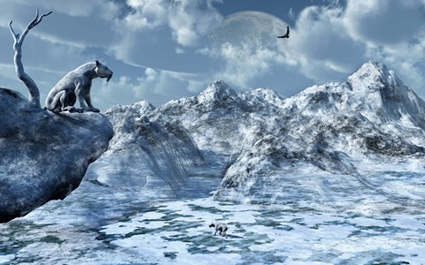 Framed Sabre Toothed Tiger Perched on a Rock Print