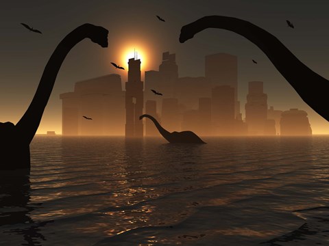 Framed Dinosaurs Feed Near the Shores of Atlantis Print