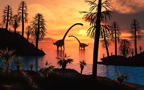 Framed Omeisaurus Dinosaurs from the Jurassic Period Print